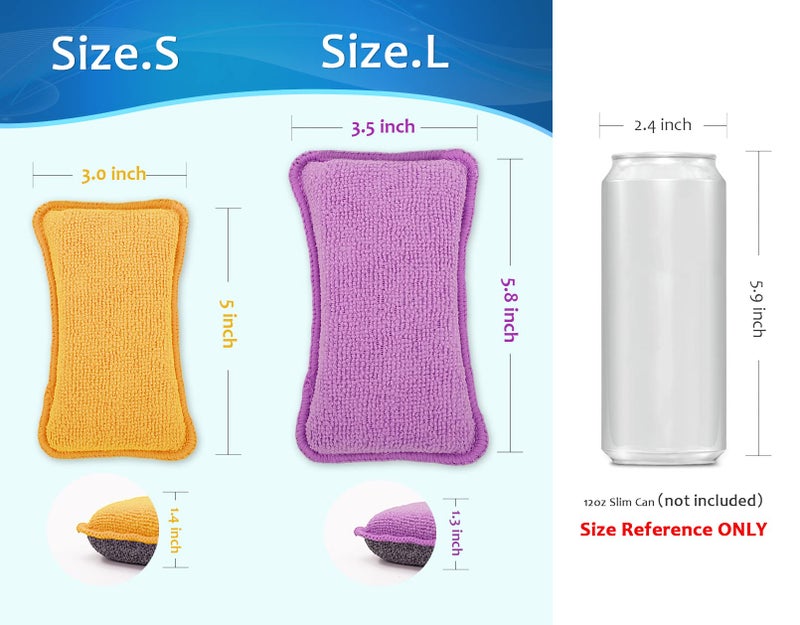 UPSTAR Kitchen Sponges for Dishes, Microfiber Cleaning Scrubber, Non-Scratch Scrubbies for Dishwashing and Bathroom, Size L Pack of 4 - Image 3